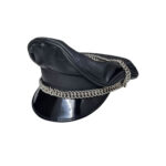 Black Genuine Leather Biker Army Fetish Peak Muir chain cap