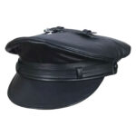 Genuine Full Leather Black Army Muir Biker Peaked Police Gay Bluf Cap Hat