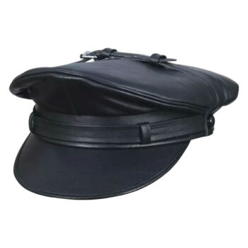 Genuine Full Leather Black Army Muir Biker Peaked Police Gay Bluf Cap Hat