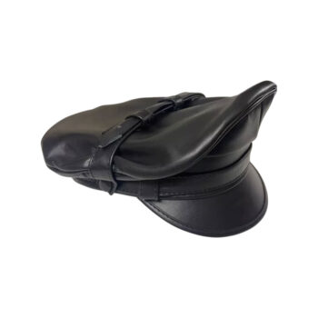 Genuine Full Leather Black Army Muir Biker Peaked Police Gay Bluf Cap Hat