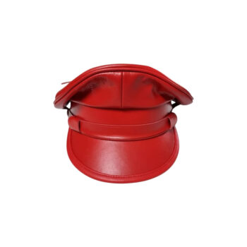 Genuine Leather Red Army Cap Real Leather Muir Biker Hat Peaked Police Cap