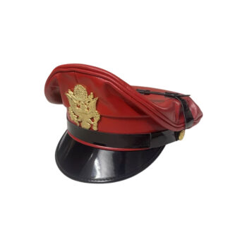 Genuine Real Leather Red Army Muir Biker Peaked Police Gay Bluf Cap Hat