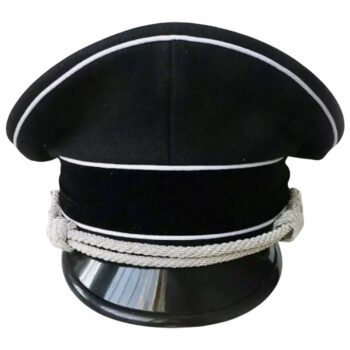 WW2 German Officer Hat Crusher Cap with Silver Chin Cord Wool Material